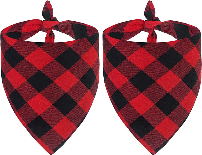 Festive Buffalo Plaid Christmas Dog Bandanas - 2 Pack Triangle Bibs for Pets of All Sizes