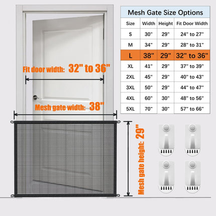 "Premium Dog Gate for Stairs - Safe & Stylish Mesh Pet Barrier for Indoor Use, 29" Tall x 38" Wide"