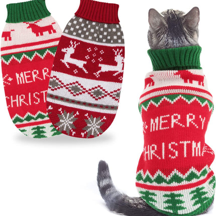 Paw-sitively Festive Feline & Fido Holiday Sweaters - 2-Pack of Reindeer & Snowflake Knitwear for Your Furry Christmas Cheerleaders!