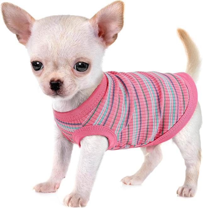 "Stylish Pink Cotton Rib Dog Vest - Chic & Cozy Tank for Small Breeds like Chihuahuas, Yorkies & Puppies!"